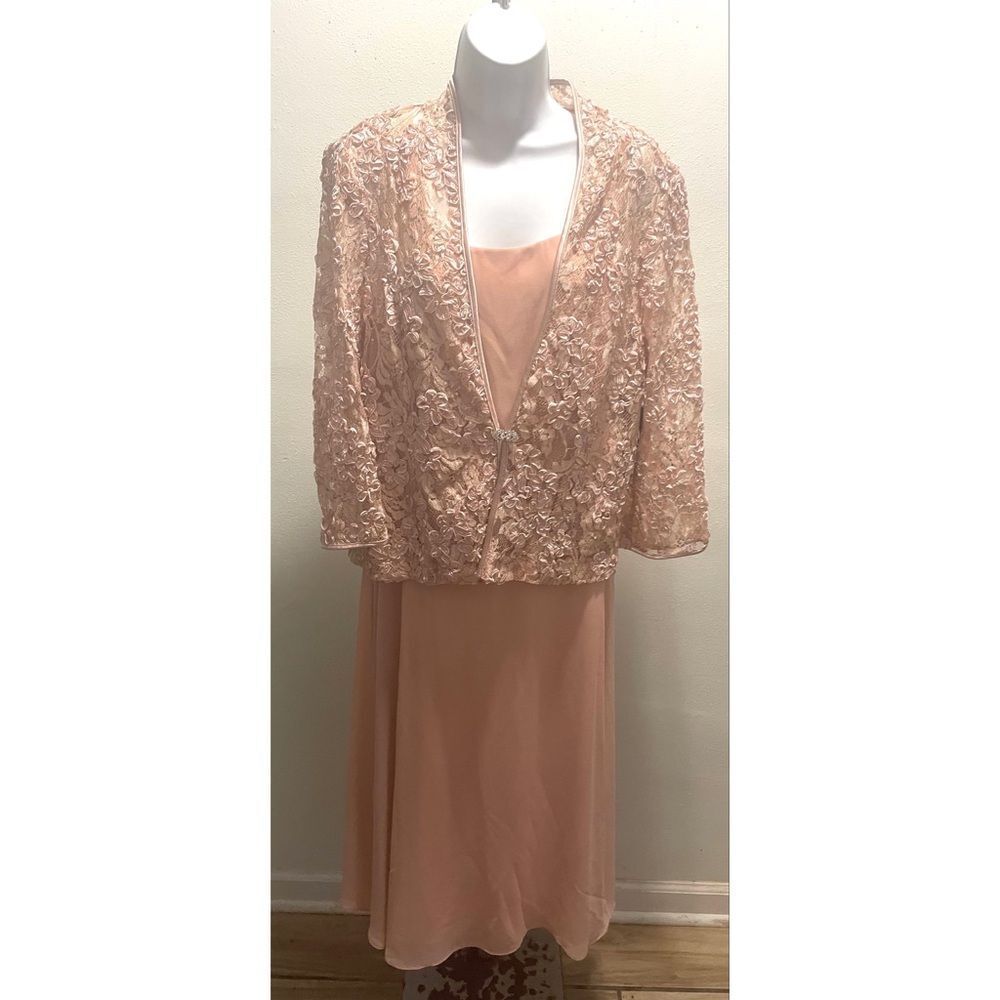 Jessica Howard 3/4 Sleeve Scoop Neck Soutache Mesh 2-Piece  Dress Blush SZ14 NEW